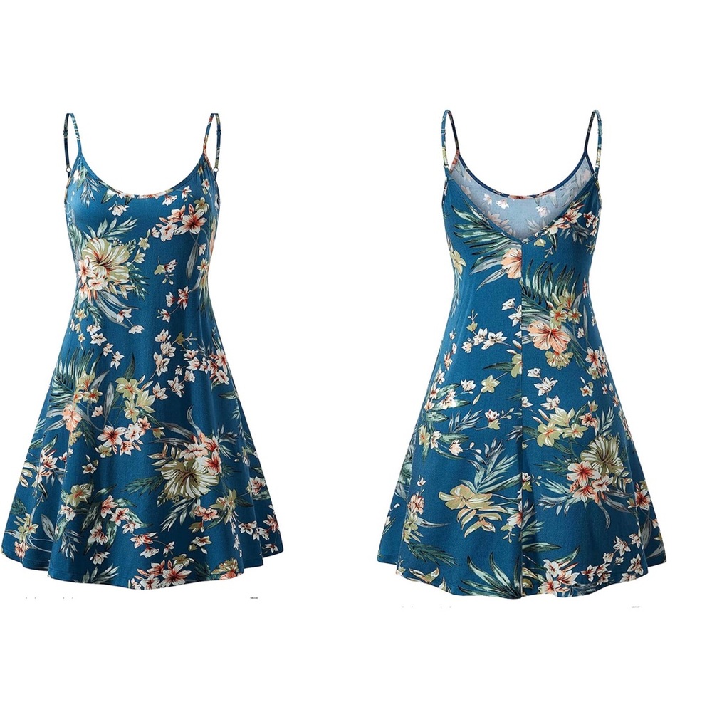 👗Boho Floral Dress Cute Summer Hawaiian Flower Dresses Blue Floral🌺 (preloved)